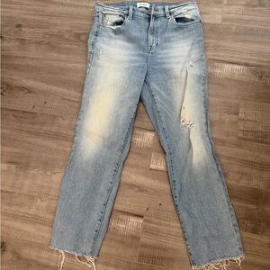 PISTOLA High Rise Light Wash Distressed Straight Leg Jeans